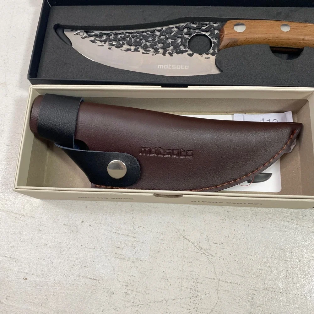 Matsato Premium Control Kitchen Knife Japanese Steel Wood Handle Leather Sheath